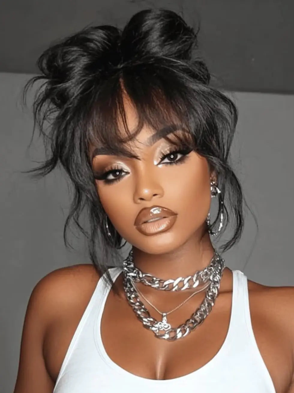 UNICE Pre Everything Curtain Bangs Wig Loose Wave 7x5 Lace Bye Bye Knots Glueless Wigs Human Hair Pre Plucked Pre Cut Bleached Knots Ready to Wear Wig Natural Black Color 180% Density 26 Inches