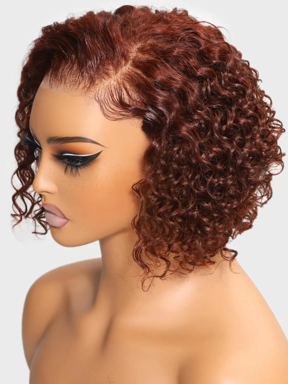 UNICE 8 inch Short Curly Beyond Basics Bob Wig Human Hair Bye Bye Knots Glueless Wigs Pre Plucked Pre Cut 7x5 HD Lace Closure Ready to Go Wig Reddish Brown Color