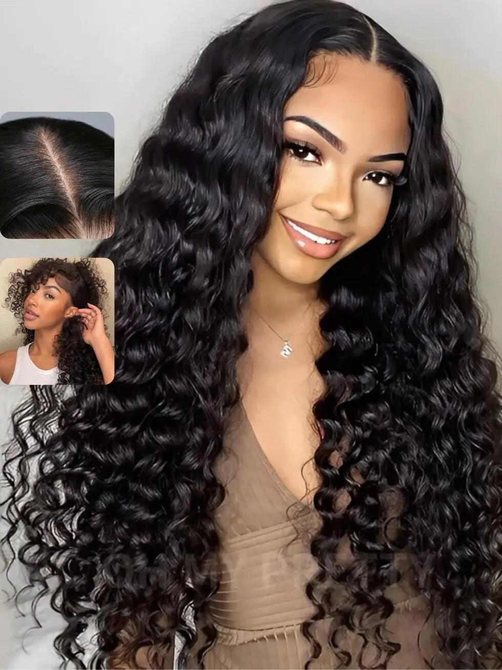 UNICE BlendAway 5x5 Thin HD Lace Closure Human Hair Wigs Deep Wave Glueless Wigs Human Hair Pre Plucked Pre Cut Lace Front Wigs Human Hair Bleached Knots Match All Skin Tones 180% Density 24 inch