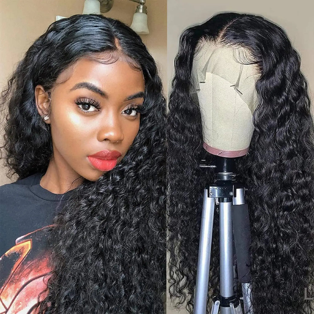 13x4 Lace Front Wigs Human Hair Lace Frontal Wigs Human Hair Deep Curly Human Hair Wig For Women Deep Wave Lace Frontal Wigs Human Hair 200% Density HD Transparent Pre Plucked (B-deep-13x4 22inch)