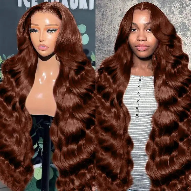 IDHERE 20inch Reddish Brown Lace Front Wigs Human Hair 13x6 HD Transparent Body Wave Lace Frontal Wig 220% Density Pre Plucked Copper Red Colored Lace Frontal Human Hair Wigs for Black Women