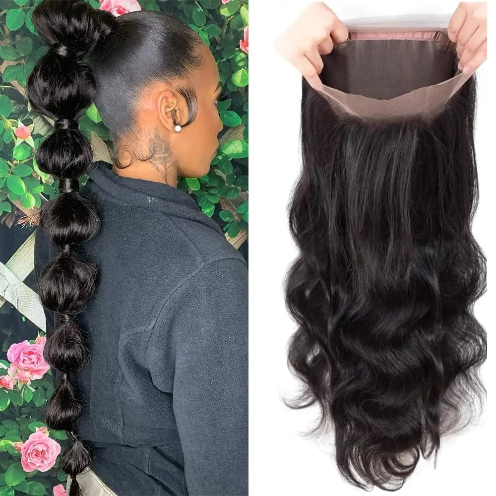 360 Lace Frontal Body Wave Full Lace Frontal 360 HD Transparent Lace Frontal with Baby Hair Bleachable Knots 360 Frontal Closure 100% Human Hair 18 Inch